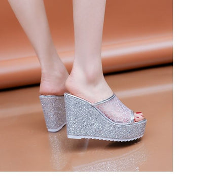 Glitter Plain Sandals Wedge Slide