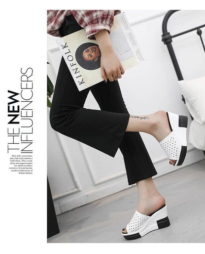 Plain Wedge Sandals Pointelle Slide
