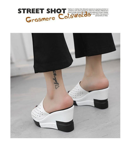 Plain Wedge Sandals Pointelle Slide