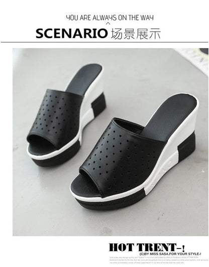 Plain Wedge Sandals Pointelle Slide