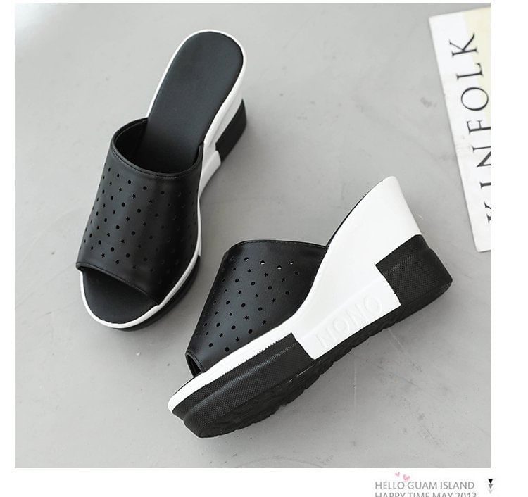 Plain Wedge Sandals Pointelle Slide
