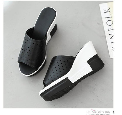 Plain Wedge Sandals Pointelle Slide