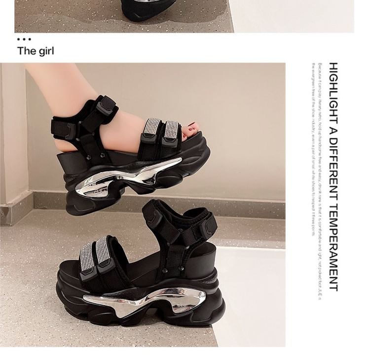 Rhinestone Wedge Sandals Platform