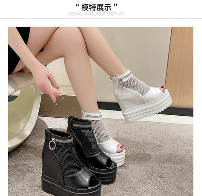 Platform Hidden Wedge Mesh Sandals