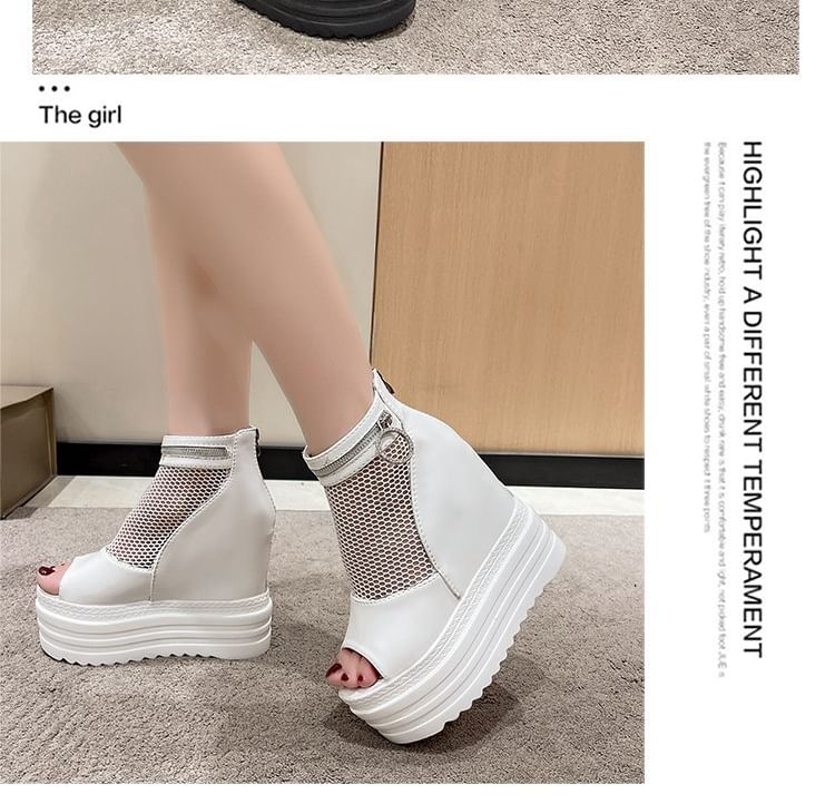 Mesh Wedge Platform Sandals Hidden