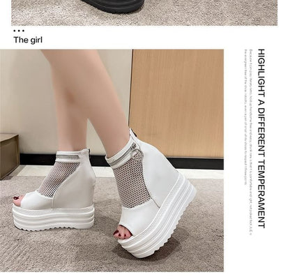 Mesh Wedge Platform Sandals Hidden