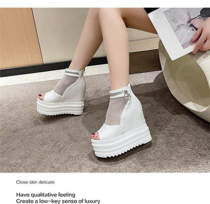 Platform Hidden Wedge Mesh Sandals