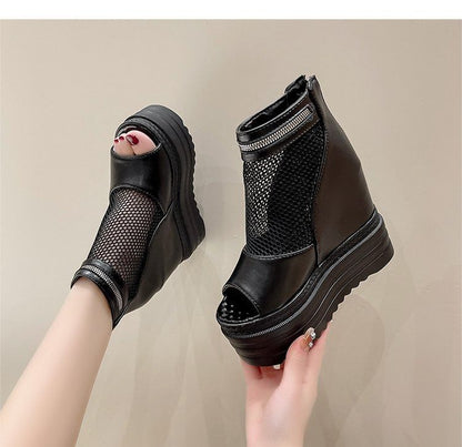 Mesh Wedge Platform Sandals Hidden