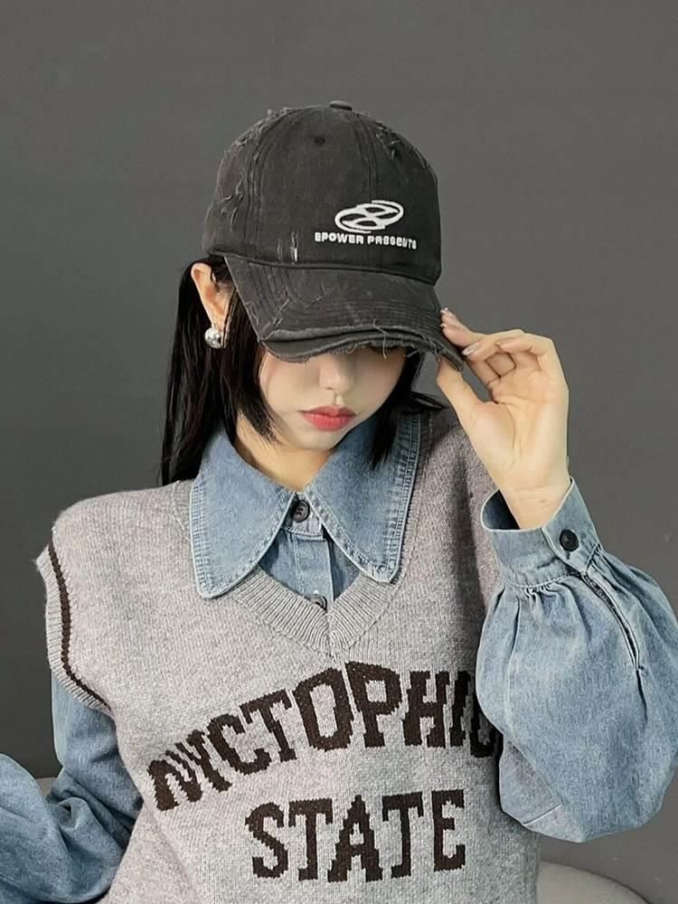 Embroidered Distressed Baseball Cap