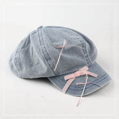 Ribbon Denim Newsboy Cap