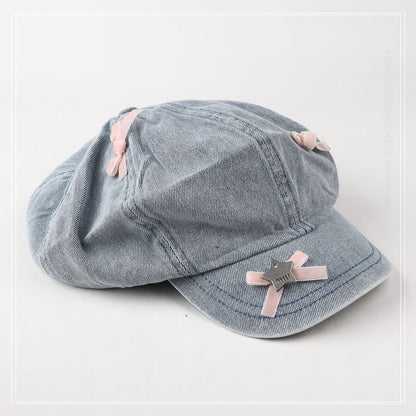 Ribbon Denim Newsboy Cap