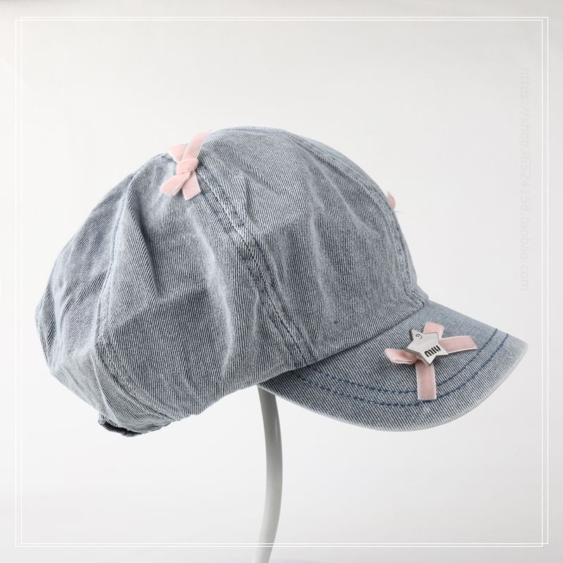 Ribbon Denim Newsboy Cap