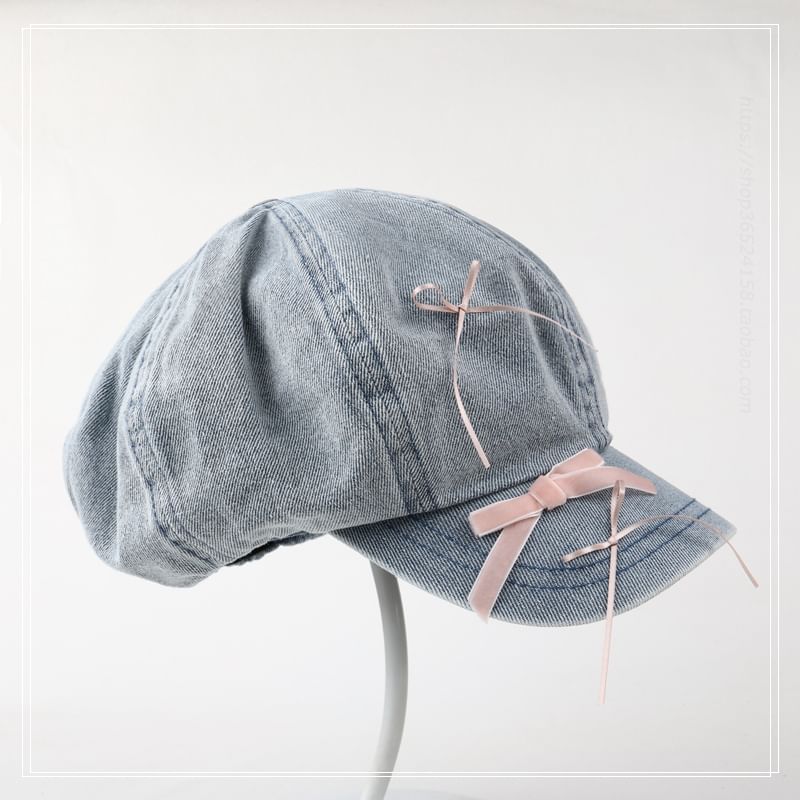 Ribbon Denim Newsboy Cap