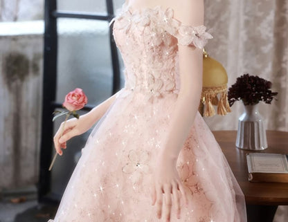 Spaghetti Strap Floral Print Glitter A-Line Evening Gown