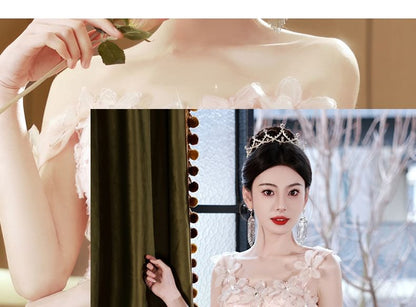 Spaghetti Strap Floral Print Glitter A-Line Evening Gown