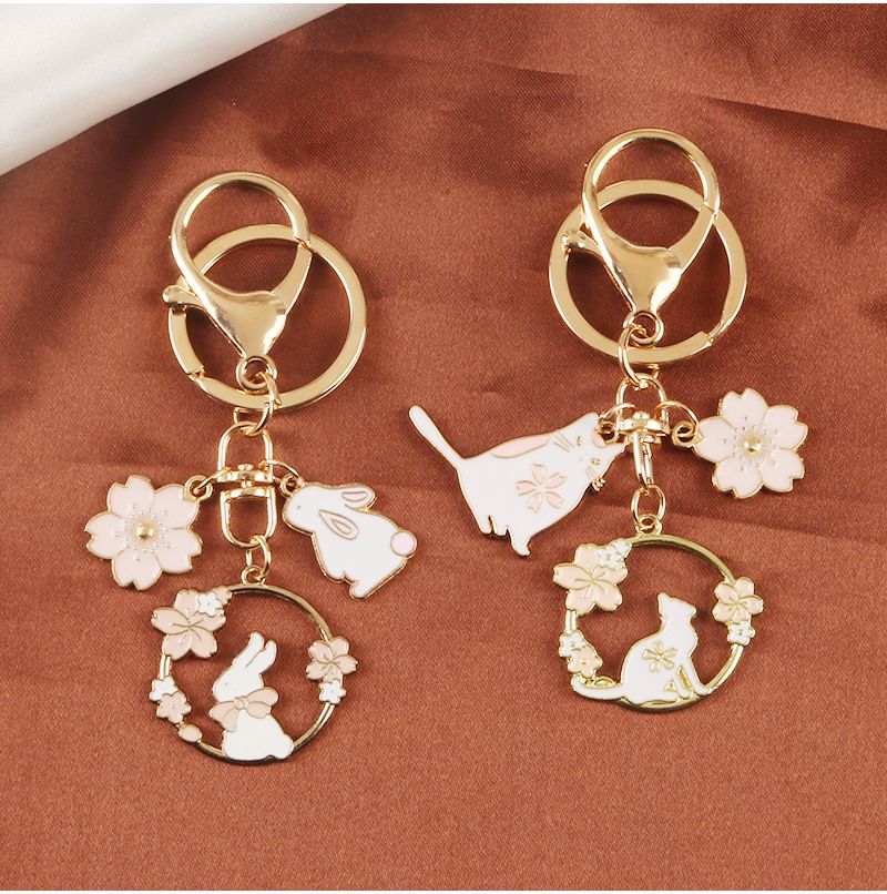 Floral / Rabbit Alloy Keyring (Various Designs)