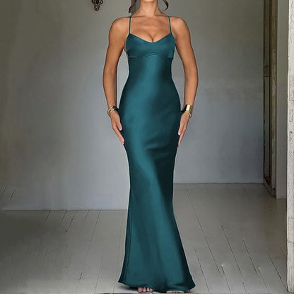 Spaghetti Strap Plain Mermaid Evening Dress