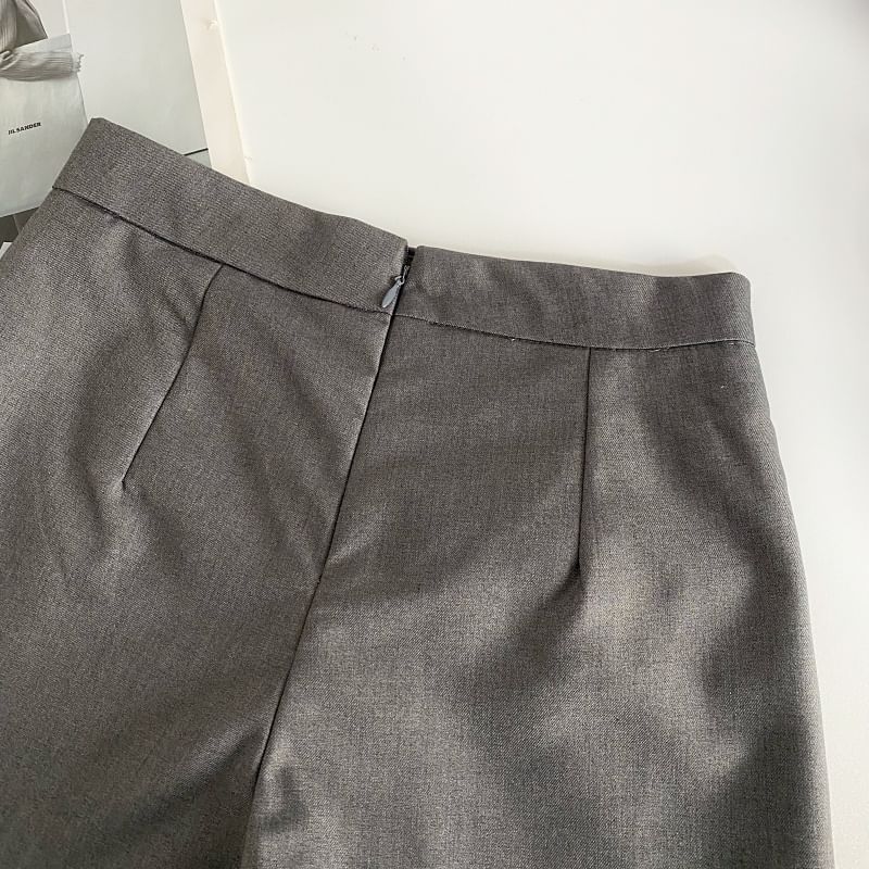 Jupe-short taille haute unie à fentes latérales