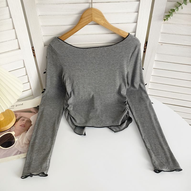 Long-Sleeve Plain Asymmetrical Bow Tee