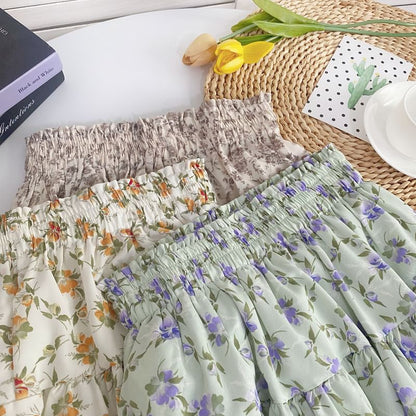 Minirock in A-Linie mit Blumenmuster und hoher Taille