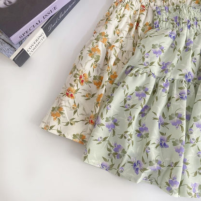 Minirock in A-Linie mit Blumenmuster und hoher Taille