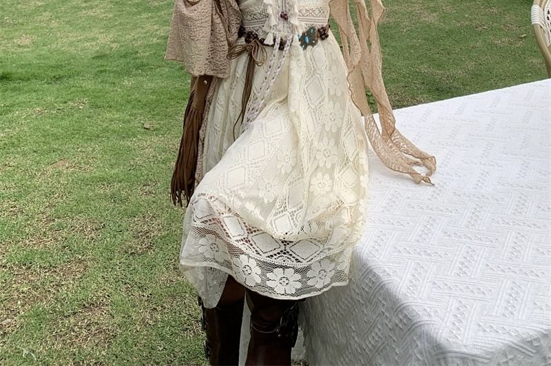 Thin Strap V-Neck Lace Mini A-Line Dress or Light Jacket
