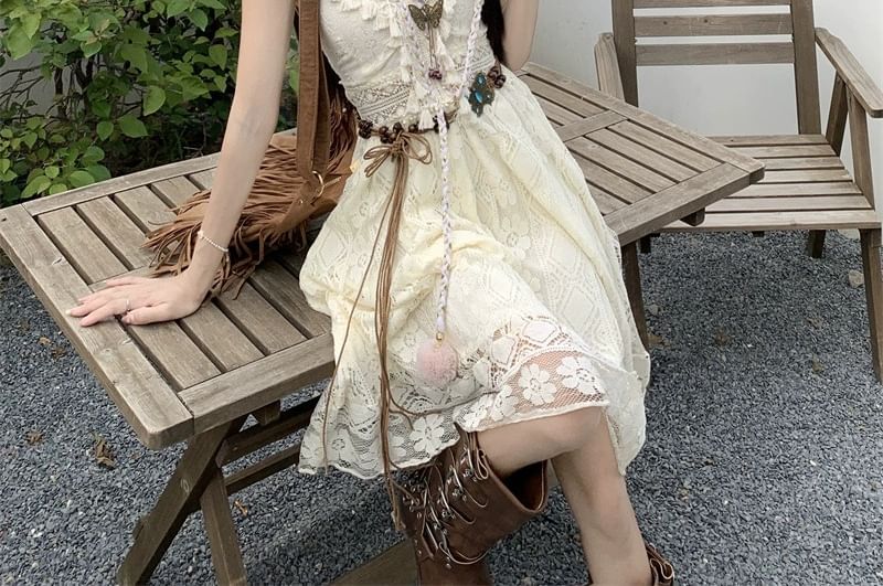 Thin Strap V-Neck Lace Mini A-Line Dress or Light Jacket