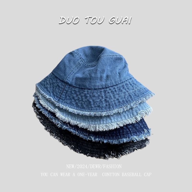 Bucket Hat Washed Frayed Denim