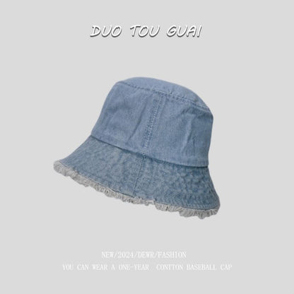 Bucket Hat Washed Frayed Denim
