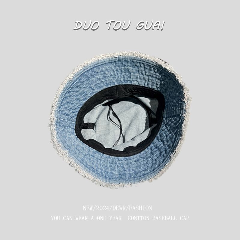Bucket Hat Washed Frayed Denim