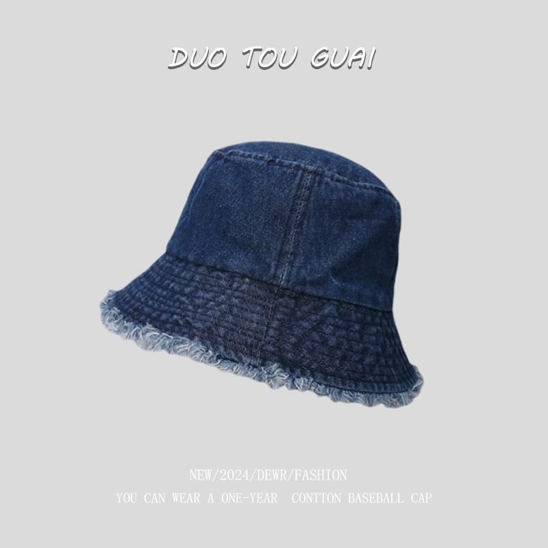 Bucket Hat Washed Frayed Denim