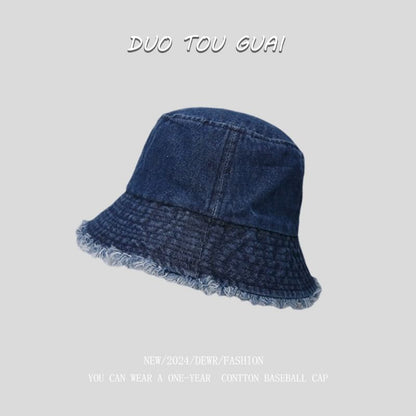 Bucket Hat Washed Frayed Denim
