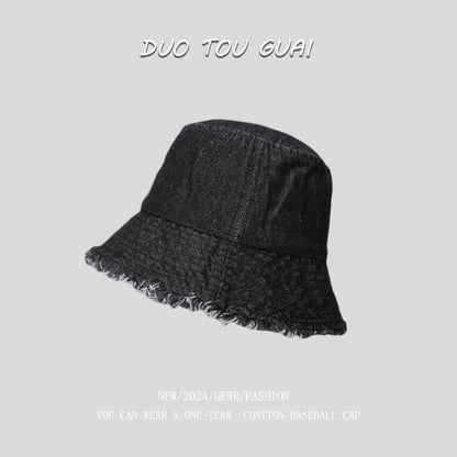 Bucket Hat Washed Frayed Denim
