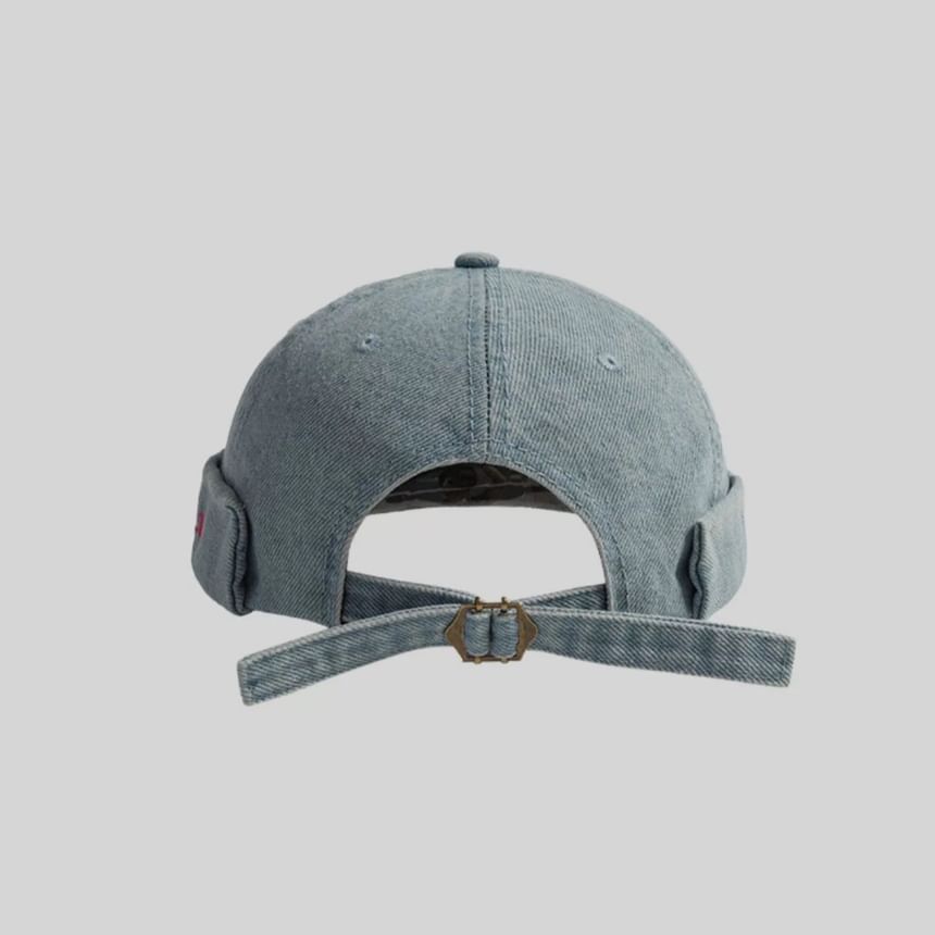 Embroidered Lettering Hat Denim Washed Brimless