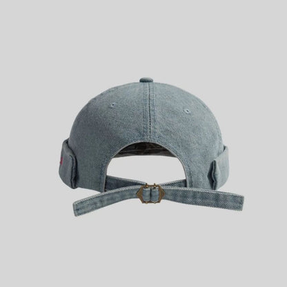 Embroidered Lettering Hat Denim Washed Brimless