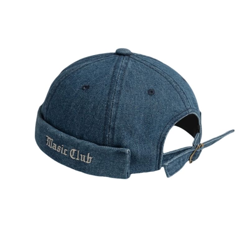 Embroidered Lettering Hat Denim Washed Brimless