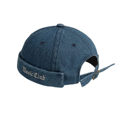 Embroidered Lettering Hat Denim Washed Brimless