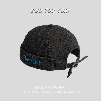 Embroidered Lettering Hat Denim Washed Brimless