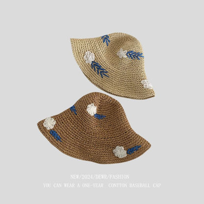 Hat Floral Woven Sun Accent