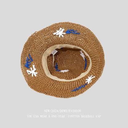 Hat Floral Woven Sun Accent