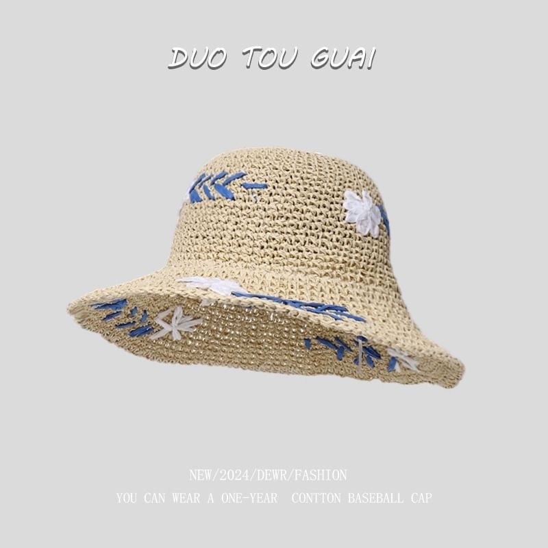 Hat Floral Woven Sun Accent