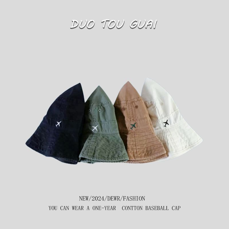 Embroidered Bucket Plane Hat