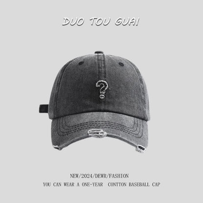 Question Mark Cap Distressed Baseball