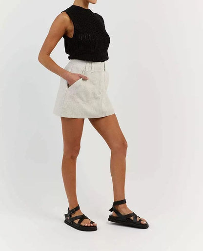 Round Sleeveless Top Plain Knit Neck