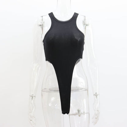 Sleeveless Crew Neck Plain Bodysuit Top