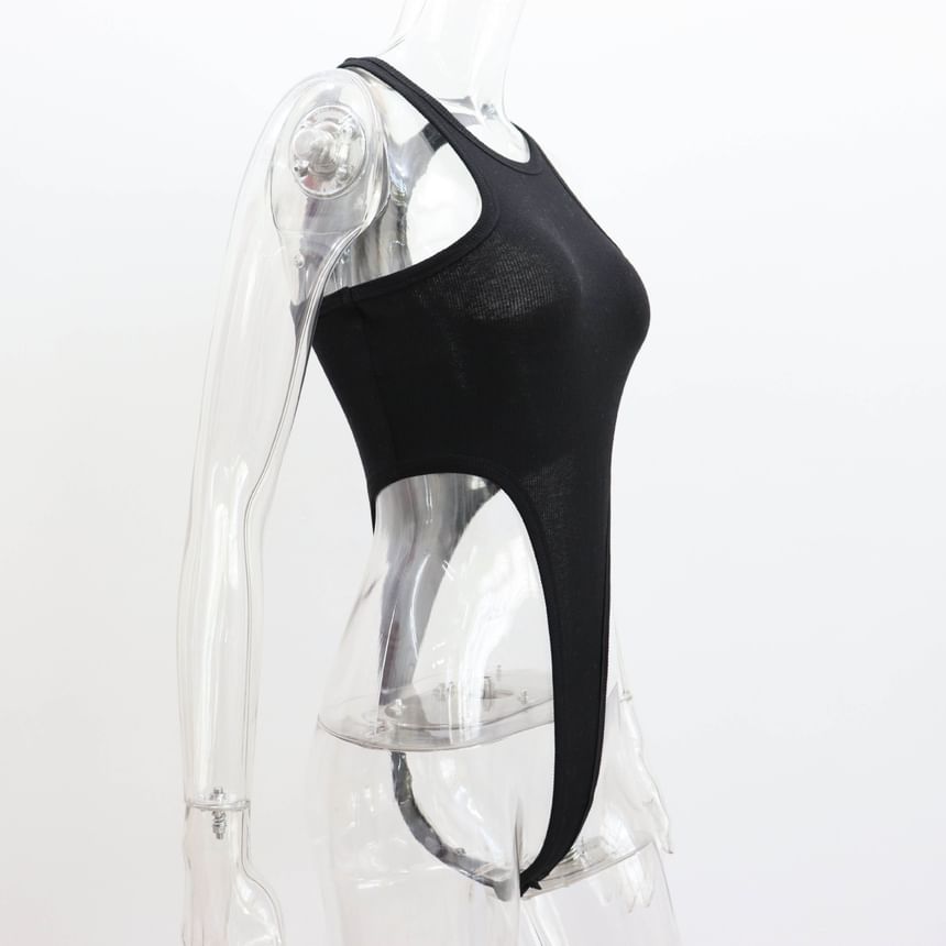 Sleeveless Crew Neck Plain Bodysuit Top