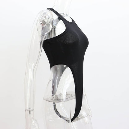 Sleeveless Crew Neck Plain Bodysuit Top