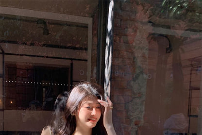 Spaghetti Strap V-Neck Plain Flower Maxi A-Line Dress