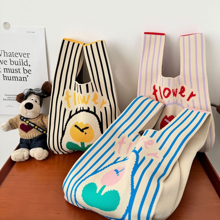 Flower Knit Tote Bag