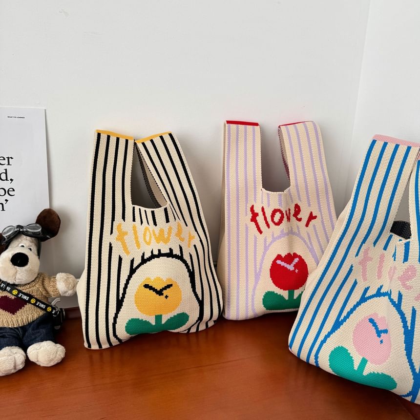 Flower Knit Tote Bag